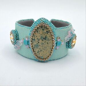 Tiffany Blue Cuff Bracelet Leather Adjustable #2041